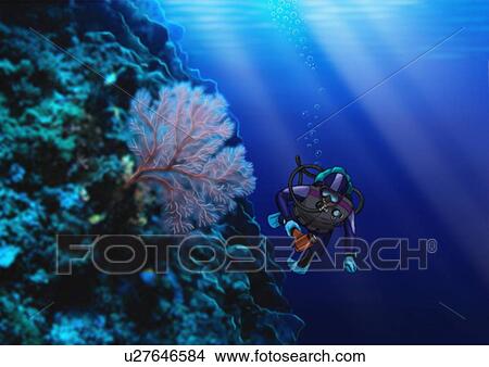 Scuba diver exploring deep waters View Large Illustration Stock Illustration - Scuba diver exploring deep waters. Fotosearch
