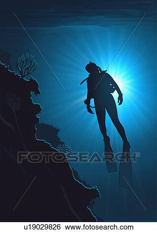 Scuba diver on the way up from the deep sea View Large Illustration Stock Illustration - Scuba diver on the way up from the deep sea. Fotosearch