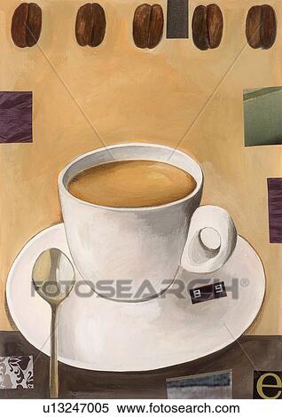 A コーヒーのカップ で ミルク そして コーヒー豆 イラスト U Fotosearch