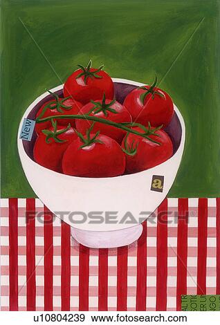 Stock Illustration - A bowl of tomatoes on the vine. Fotosearch