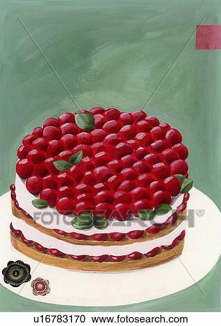 A cherry layer cake View Large Illustration Clipart - A cherry layer cake. Fotosearch