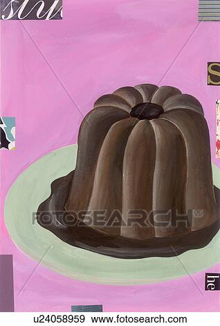 A chocolate cake on a plate View Large Illustration Stock Illustration - A chocolate cake on a plate. Fotosearch