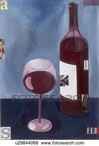 A glass of red wine with a bottle View Large Illustration Stock Illustration - A glass of red wine with a bottle. Fotosearch