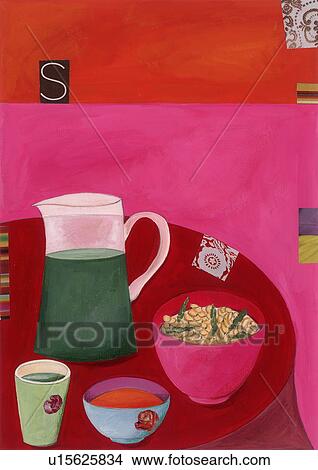 A meal on a table View Large Illustration Stock Illustration - A meal on a table. Fotosearch