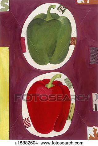 A red and a green bell pepper View Large Illustration Stock Illustration - A red and a green bell pepper. Fotosearch