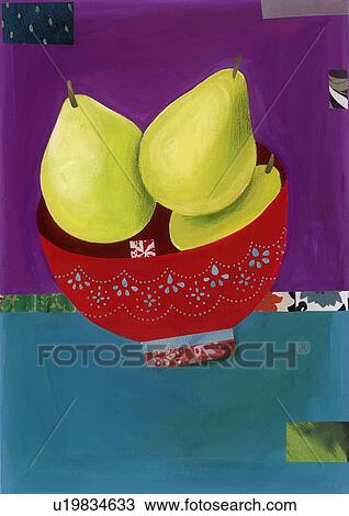 Drawing - Fresh pears in a bowl. Fotosearch
