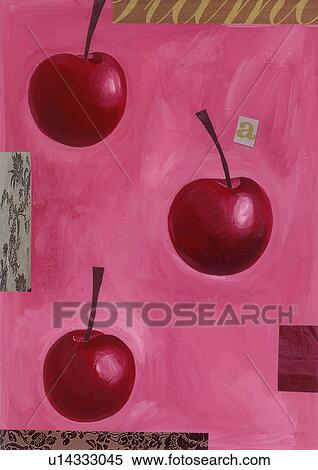 Three cherries on abstract background View Large Illustration Stock Illustration - Three cherries on abstract background. Fotosearch
