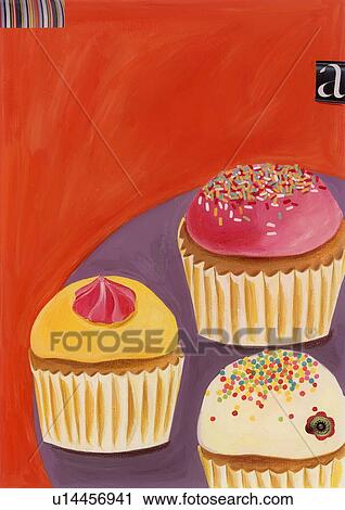 Three cupcakes View Large Illustration Clip Art - Three cupcakes. Fotosearch
