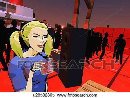 Blonde woman with pigtails drinking in a nightclub View Large Illustration Stock Illustration - Blonde woman with pigtails drinking in a nightclub. Fotosearch