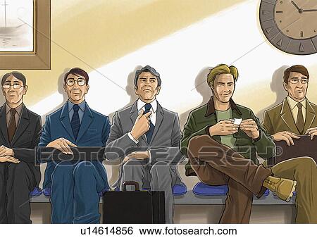 Stock Illustration - Casual guy rolling a cigarette among business men. Fotosearch