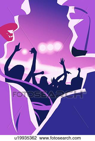 Drawing - Closeup of couple with people dancing in background. Fotosearch