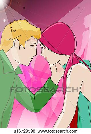 Closeup of young couple looking into each other's eyes in a club View Large Illustration Stock Illustration - Closeup of young couple looking into each other's eyes in a club. Fotosearch