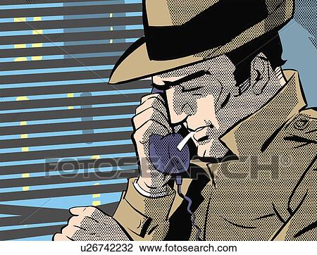 Detective on the phone View Large Illustration Drawing - Detective on the phone. Fotosearch