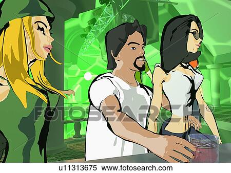 Trendy young people at the bar of a nightclub View Large Illustration Stock Illustration - Trendy young people at the bar of a nightclub. Fotosearch