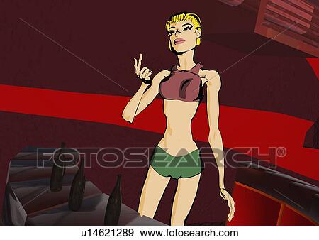 Stock Illustration - Woman in a nightclub counting bottles. Fotosearch