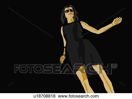 Stock Illustration - Woman in black in the night wearing sunglasses. Fotosearch