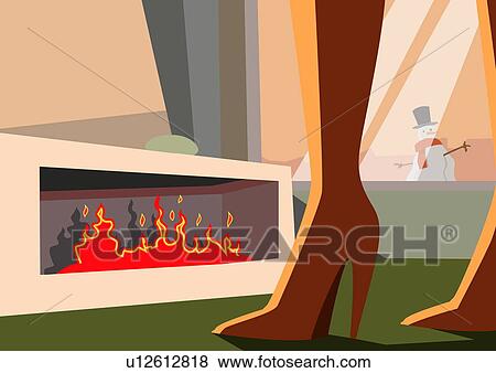 Stock Illustration - Woman's legs by the fireplace. Fotosearch