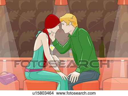 Stock Illustration - Young couple looking into each other's eyes in a club. Fotosearch