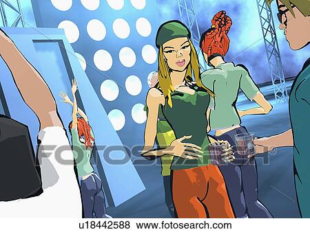 Stock Illustration - Young trendy people mingling in a nightclub. Fotosearch