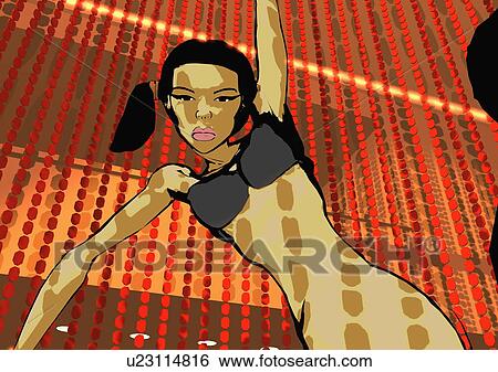 Stock Illustration - Young woman dancing in a nightclub. Fotosearch