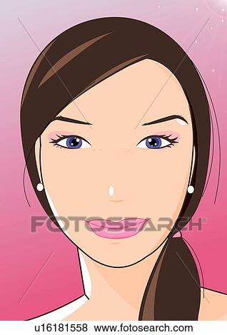Stock Illustration - Closeup of young woman with clean bright face. Fotosearch