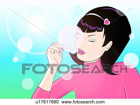 Young woman blowing bubbles View Large Illustration Clipart - Young woman blowing bubbles. Fotosearch
