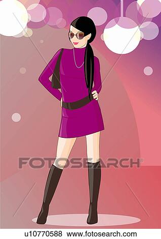 Stock Illustration - Young woman in the spotlight posing with sunglasses on. Fotosearch