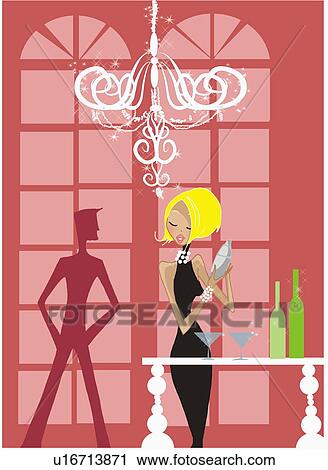 Clip Art - The back of a woman tending bar. Fotosearch