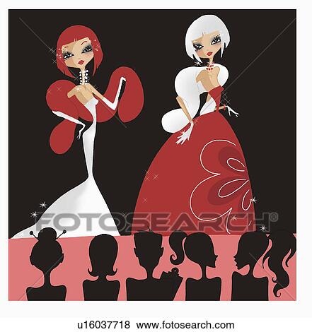 Stock Illustration - Two women performing on stage. Fotosearch