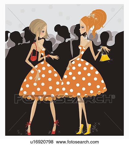Two women wearing the same dress at a party View Large Illustration Stock Illustration - Two women wearing the same dress at a party. Fotosearch