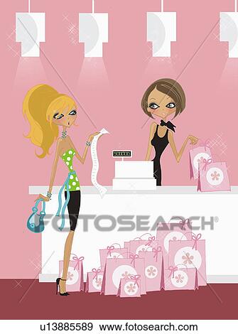 Woman surprised at her large shopping bill View Large Illustration Stock Illustration - Woman surprised at her large shopping bill. Fotosearch