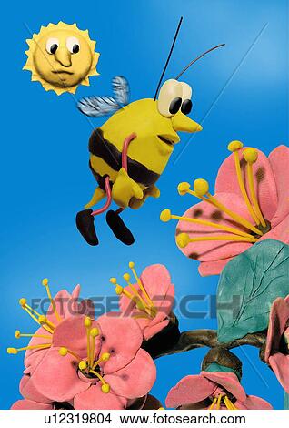 Stock Illustration - Bee buzzing around flowers. Fotosearch
