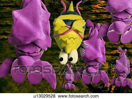 Bee hanging upside down with bats View Large Illustration Stock Illustration - Bee hanging upside down with bats. Fotosearch