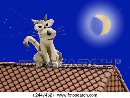 Dog on a roof in moonlit night View Large Illustration Stock Illustration - Dog on a roof in moonlit night. Fotosearch