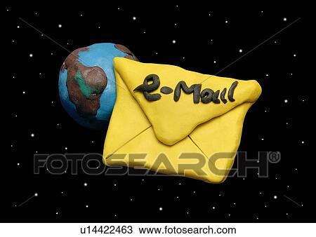 Email envelope traveling in night sky View Large Illustration Drawing - Email envelope traveling in night sky. Fotosearch