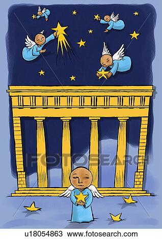 Drawing - Angels in the night. Fotosearch