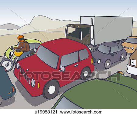 Cars in traffic with mountains in background View Large Illustration Clip Art - Cars in traffic with mountains in background. Fotosearch