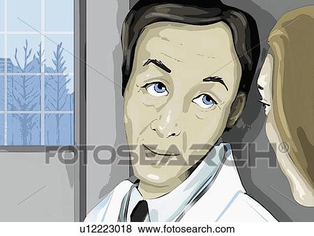 Stock Illustration - Doctor looking at woman at close range. Fotosearch