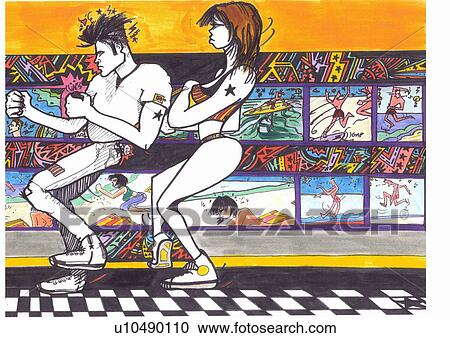 Clipart - Man and woman in a gym. Fotosearch