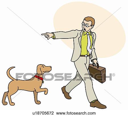 Drawing - Man off to work telling his dog to go home. Fotosearch