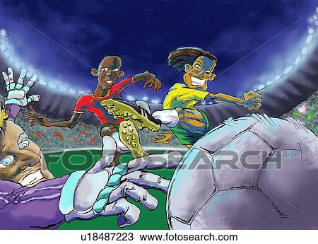 Soccer players fighting for the ball View Large Illustration Drawing - Soccer players fighting for the ball. Fotosearch
