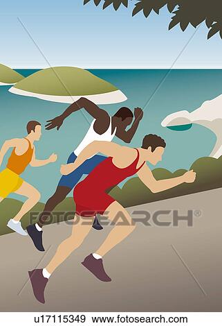 Stock Illustration - Three athletes racing. Fotosearch