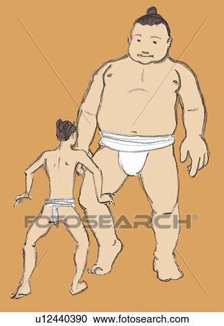 Very large sumo wrestler with very small competitor View Large Illustration Clipart - Very large sumo wrestler with very small competitor. Fotosearch