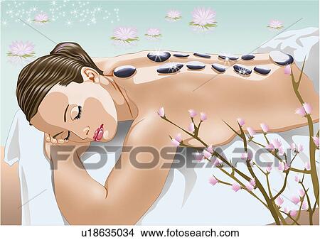 Stock Illustration - Woman enjoying hot stone therapy. Fotosearch