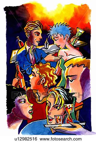Young people talking in a nightclub View Large Illustration Stock Illustration - Young people talking in a nightclub. Fotosearch