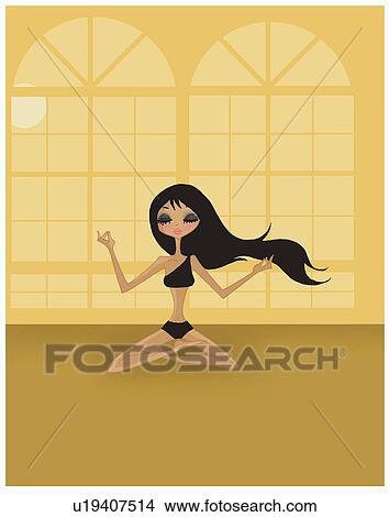 Stock Illustration - Young woman in a yoga lotus pose with her hands in a chin mudra. Fotosearch