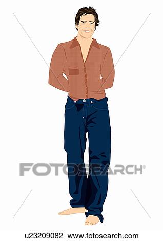 Casual man in jeans and brown shirt View Large Illustration Drawing - Casual man in jeans and brown shirt. Fotosearch