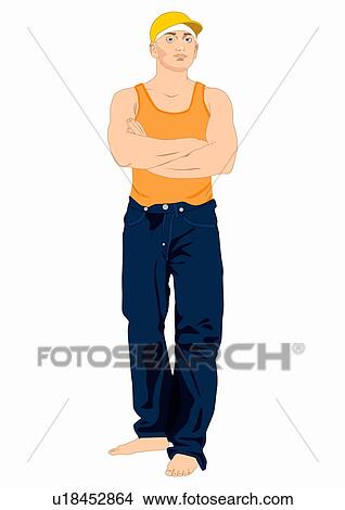 Casual young man in jeans, tank, and baseball cap View Large Illustration Stock Illustration - Casual young man in jeans, tank, and baseball cap. Fotosearch