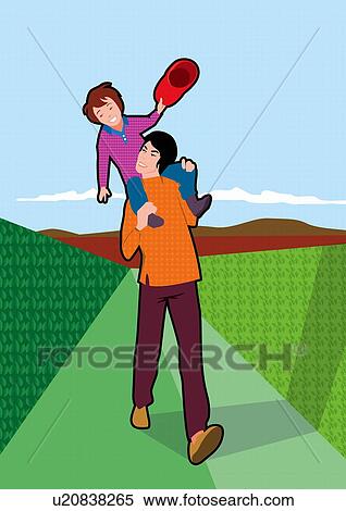 Stock Illustration - Father with son on his shoulders. Fotosearch