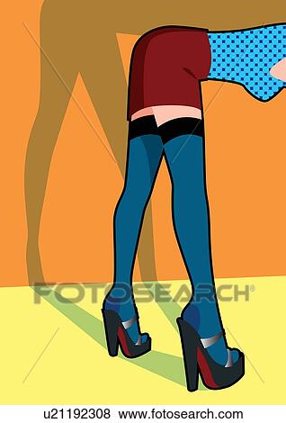 Stock Illustration - Lower body of woman leaning over wearing skirt and platform heels. Fotosearch